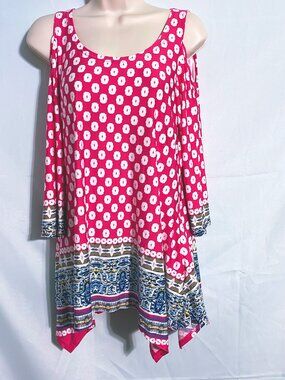 White Mark Multicolor Cold Shoulder Tunic Size L